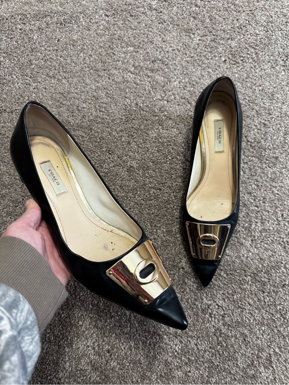Coach Lawrence Spazzalato Women’s Black Leather Gold Pumps Heels